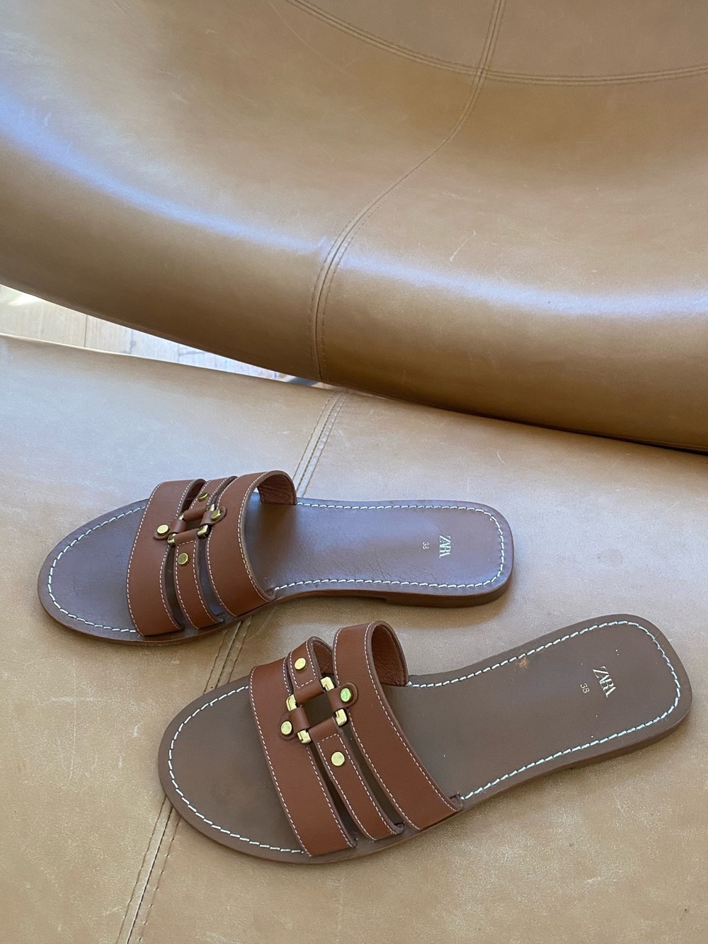 🤎 Zara Leather Sandals – Effortless European Summer Style – Size 38 / US 8 - Picture 4 of 10